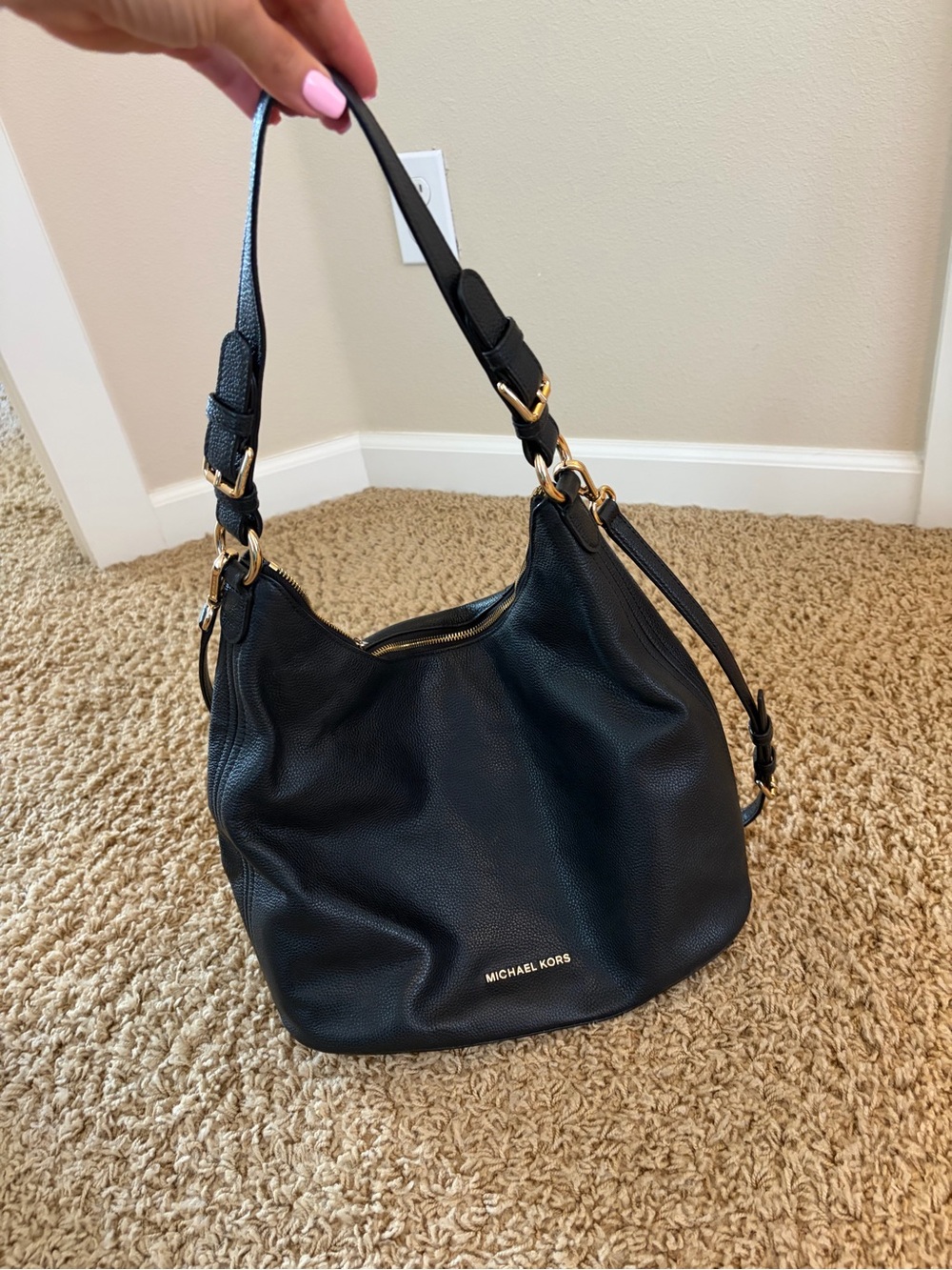 Michael Kors Black Pebbled Leather Hobo with Gold Hardware
